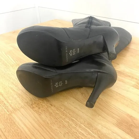 Gianni Bini Black Leather Tall Platform Heel Boots, Women’s Size 6.5