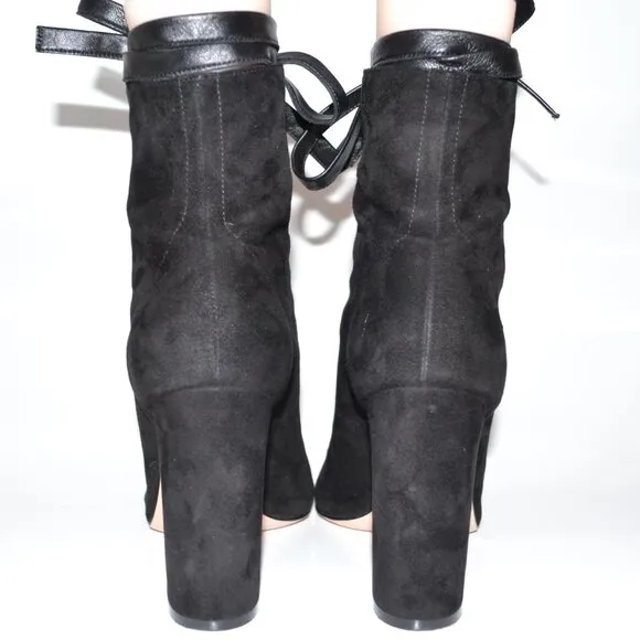 Gianvito Rossi Black Suede Brooklyn 100 Lace-Up Block Heel Booties SIZE 7 EU 37