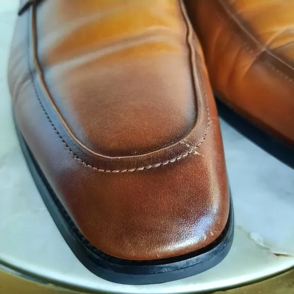 Gifennse Handmade Leather Dress Shoes Loafers Mens Size 11 Brown Cognac