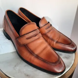 Gifennse Handmade Leather Dress Shoes Loafers Mens Size 11 Brown Cognac