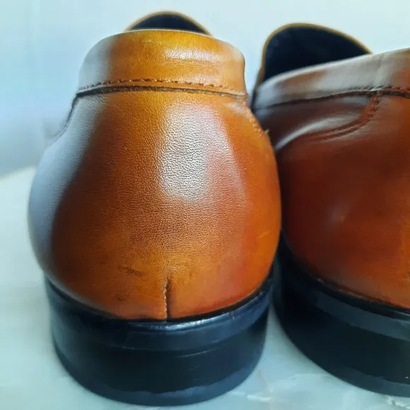 Gifennse Handmade Leather Dress Shoes Loafers Mens Size 11 Brown Cognac
