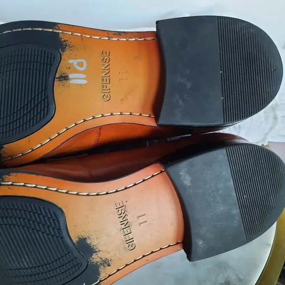 Gifennse Handmade Leather Dress Shoes Loafers Mens Size 11 Brown Cognac