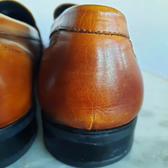 Gifennse Handmade Leather Dress Shoes Loafers Mens Size 11 Brown Cognac