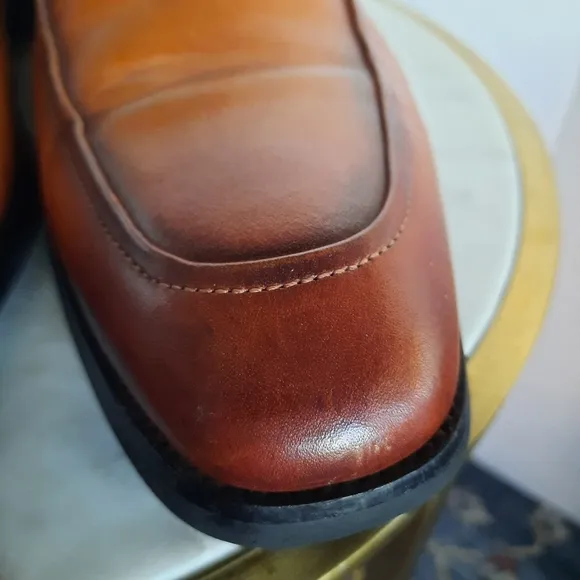 Gifennse Handmade Leather Dress Shoes Loafers Mens Size 11 Brown Cognac