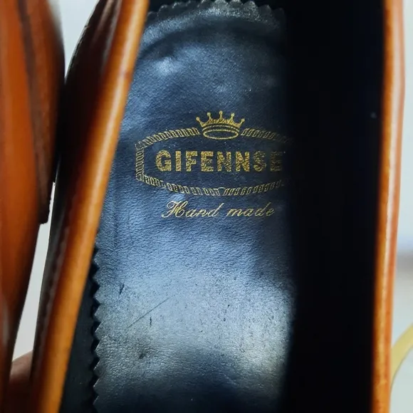 Gifennse Handmade Leather Dress Shoes Loafers Mens Size 11 Brown Cognac