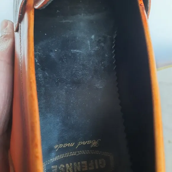 Gifennse Handmade Leather Dress Shoes Loafers Mens Size 11 Brown Cognac