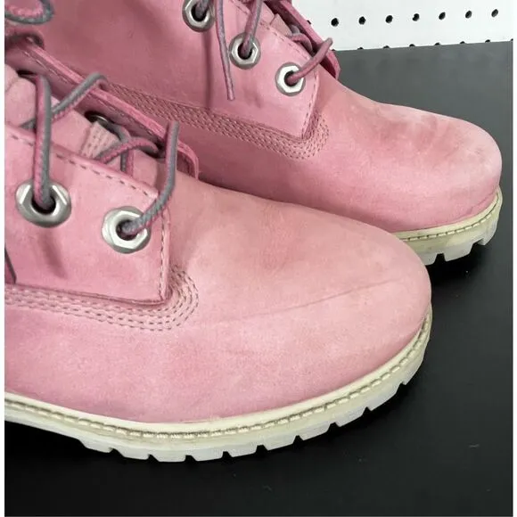 Girls Timberland 6” rose pink suede boots
