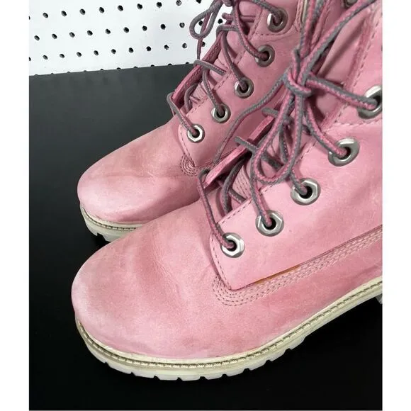Girls Timberland 6” rose pink suede boots