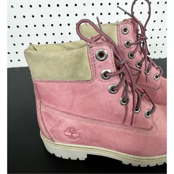 Girls Timberland 6” rose pink suede boots