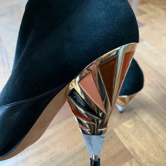 Givenchy boots size 36 1/2, black suede and leather boot with multicolor heel