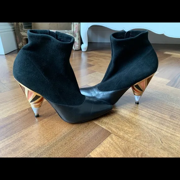 Givenchy boots size 36 1/2, black suede and leather boot with multicolor heel