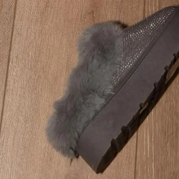 Glam Plush Platform Booties - Gray