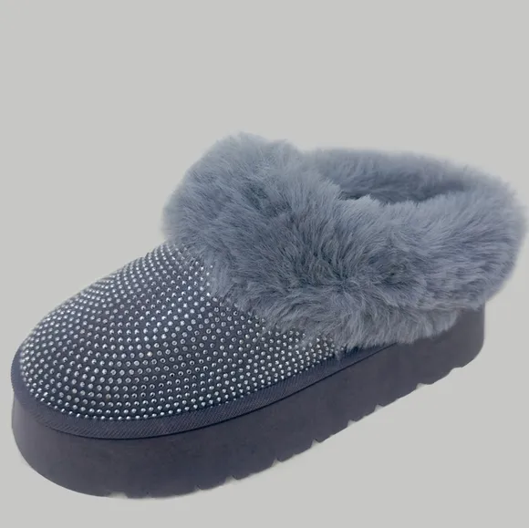 Glam Plush Platform Booties - Gray