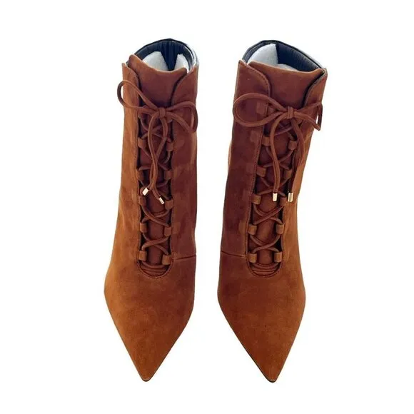 Good American Boots Womens Size 8 Tobacco Suede Pointed Toe Scandal Booties NIB