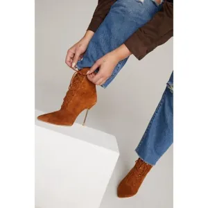 Good American Boots Womens Size 8 Tobacco Suede Pointed Toe Scandal Booties NIB