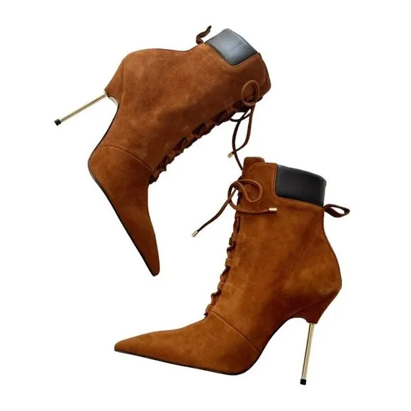 Good American Boots Womens Size 8 Tobacco Suede Pointed Toe Scandal Booties NIB
