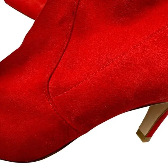 GOOD AMERICAN Red Booties Size 6 Icon Faux Suede Ankle Heel Pointy Boots