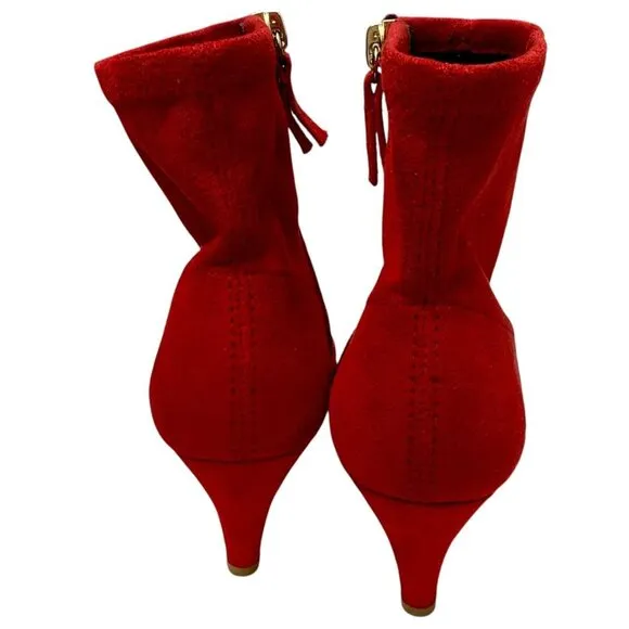 GOOD AMERICAN Red Booties Size 6 Icon Faux Suede Ankle Heel Pointy Boots