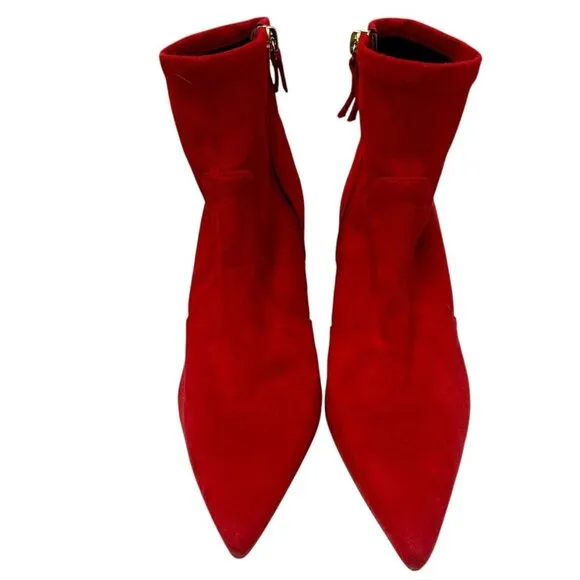 GOOD AMERICAN Red Booties Size 6 Icon Faux Suede Ankle Heel Pointy Boots