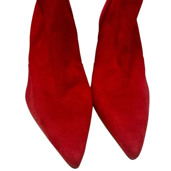 GOOD AMERICAN Red Booties Size 6 Icon Faux Suede Ankle Heel Pointy Boots