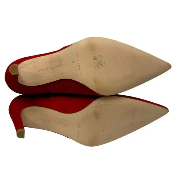 GOOD AMERICAN Red Booties Size 6 Icon Faux Suede Ankle Heel Pointy Boots