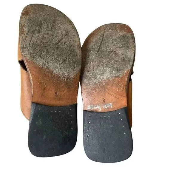 Gordon Rush Cognac Brown Luxury Comfortable Soft Quality Slip On Sandals SZ 9