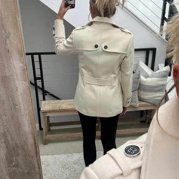 Green Envy Classic Cream Double-Breasted Wool Blend Trench Coat Fall Jacket M