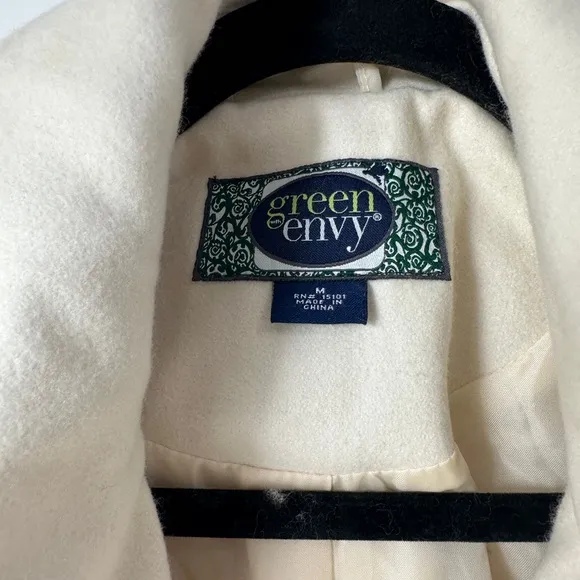 Green Envy Classic Cream Double-Breasted Wool Blend Trench Coat Fall Jacket M