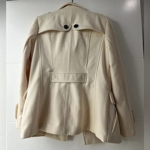 Green Envy Classic Cream Double-Breasted Wool Blend Trench Coat Fall Jacket M