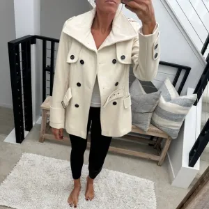 Green Envy Classic Cream Double-Breasted Wool Blend Trench Coat Fall Jacket M