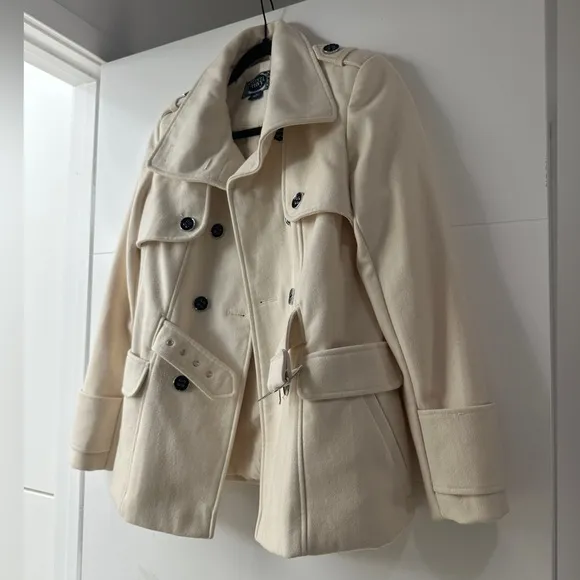 Green Envy Classic Cream Double-Breasted Wool Blend Trench Coat Fall Jacket M