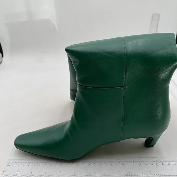 Green Women Stretchy Knee High Boots Closed Square Toe Low Kitten Heel B…