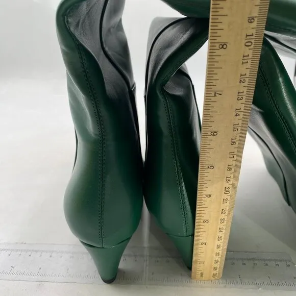 Green Women Stretchy Knee High Boots Closed Square Toe Low Kitten Heel B…
