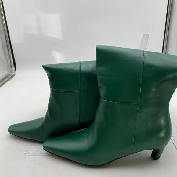 Green Women Stretchy Knee High Boots Closed Square Toe Low Kitten Heel B…