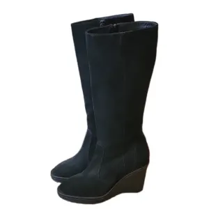 GRIGIARANCIO black suede leather knee-high wedge boots. Size 38 women's 7.5.