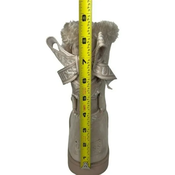 Guess Allyse Sand Logo Bow Suede Faux Fur Mid Calf Winter Boots Size 9M