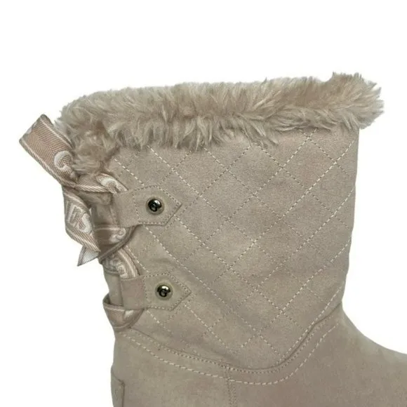 Guess Allyse Sand Logo Bow Suede Faux Fur Mid Calf Winter Boots Size 9M