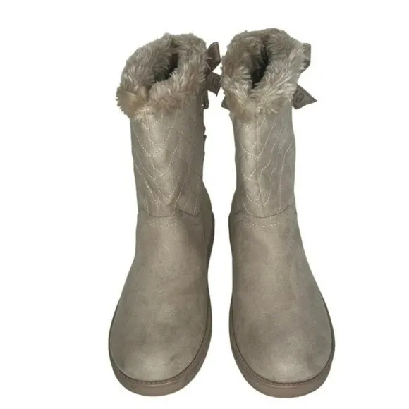 Guess Allyse Sand Logo Bow Suede Faux Fur Mid Calf Winter Boots Size 9M