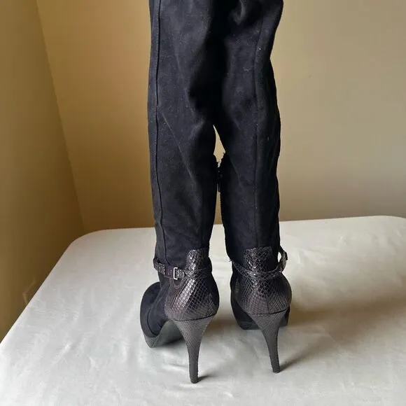 Guess Lolana Over-The-Knee Boot Snake Embossed Skinny Heel Pump Faux Suede 6