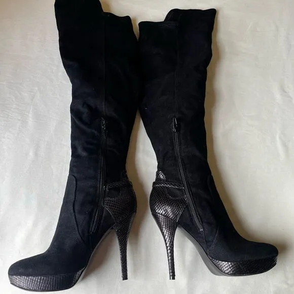 Guess Lolana Over-The-Knee Boot Snake Embossed Skinny Heel Pump Faux Suede 6