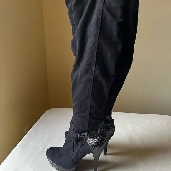 Guess Lolana Over-The-Knee Boot Snake Embossed Skinny Heel Pump Faux Suede 6