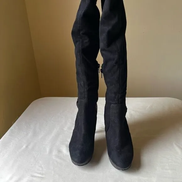 Guess Lolana Over-The-Knee Boot Snake Embossed Skinny Heel Pump Faux Suede 6