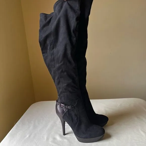 Guess Lolana Over-The-Knee Boot Snake Embossed Skinny Heel Pump Faux Suede 6