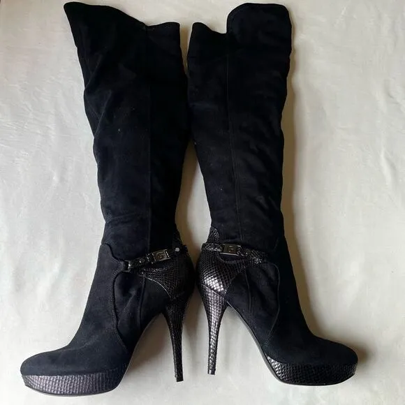 Guess Lolana Over-The-Knee Boot Snake Embossed Skinny Heel Pump Faux Suede 6