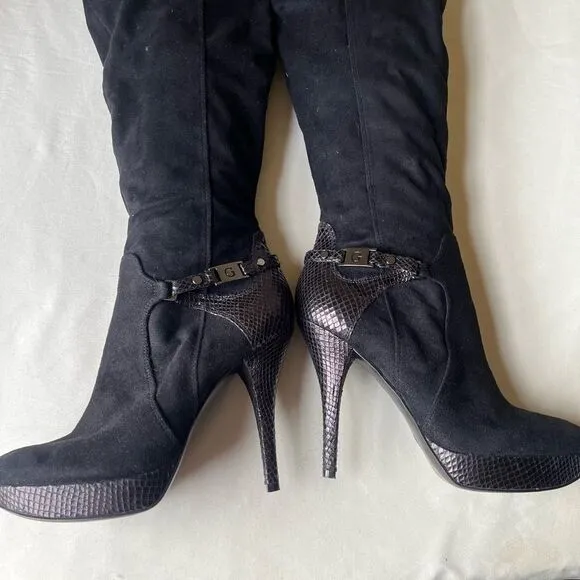 Guess Lolana Over-The-Knee Boot Snake Embossed Skinny Heel Pump Faux Suede 6