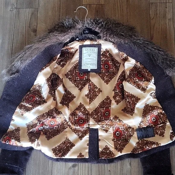 GUESS Vintage Wool Coat with removable faux fur collar