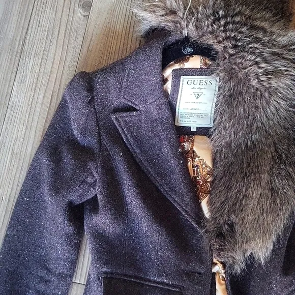 GUESS Vintage Wool Coat with removable faux fur collar