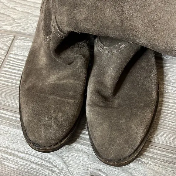 H. S. Trask whipstitch suede boots taupe sz 7.5