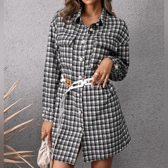 Hailey Plaid &amp; Pockets Mini Dress