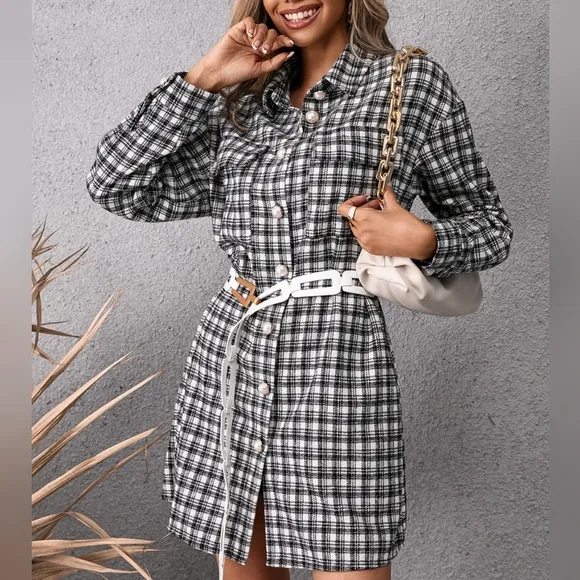 Hailey Plaid &amp; Pockets Mini Dress